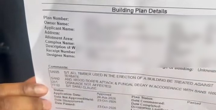Close-up of a Nelson Mandela Bay Metro Building Plan Details notification with the status shown as Approved