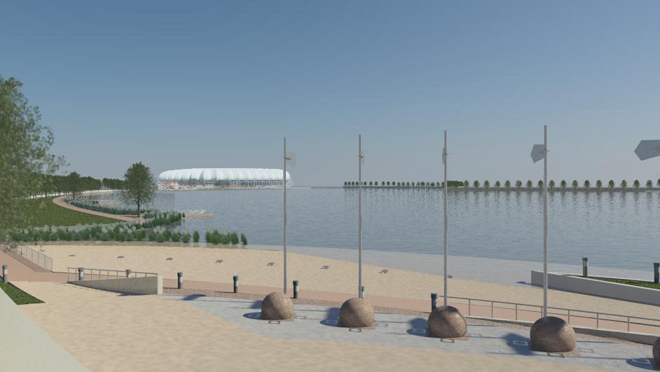 Proposed lakeside promenade, looking towards Nelson Mandela Bay Stadium